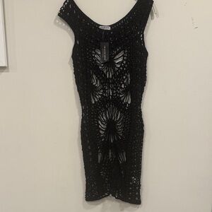 Fashion Nova Black Open-Knit Dress